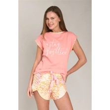 Lovely Things Edna Örme Kısa Kol Tişört Şort Set Pijama Takımı - Pembe