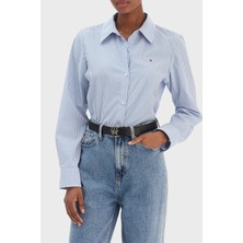 Tommy Hilfiger Çizgili Pamuklu Regular Fit Uzun Kollu Gömlek Bayan Gömlek WW0WW47169 0bc