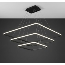 Lzy Avize Store 3’lü Kare Modern Siyah Avize – Salon & Yemek Masası Sarkıt Aydınlatma