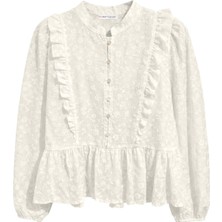 Mixray 4807 Kadın Çiçek Desen Hakim Yaka Fırfırlı Bluz Ekru