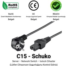C15 - Schuko Güç Kablosu (Power Kablo) 2 Metre | 3 x 1 Mm² Kesit