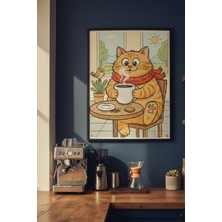 Safir Design Kahve Seven Kedi Temalı Çerçeveli Mutfak ve Kahve Köşesi Tablosu