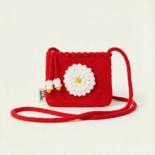 Rug Muse El Örgüsü Kız Çocuk Çapraz Çanta - Scarlet Bloom - Papatyalı - Kırmızı