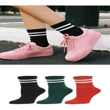 Ozzy Socks 3 Çift Çizgili Kolej Çorabı Siyah Yeşil Kırmızı Pamuklu Çorap Seti