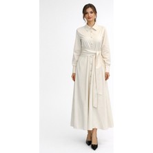 Lale Butik Bağlama Detay Poplin Elbise 13254 Bej