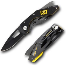 Cat DA980267 Kemer Askı Kancalı Şişe Açacaklı Katlanabilir 16CM Paslanmaz Çelik Siyah Kamp Çakısı