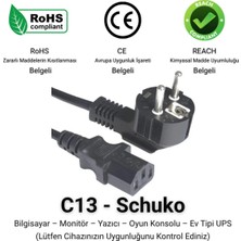 C13 - Schuko Güç Kablosu 3 x 1,5mm 2 Metre