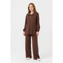 Lale Butik Yaka Detay Örme Modal Takım 19464 Kahverengi