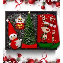 As Gift Yılbaşına Özel  Çam Ağacı Mum & Kar Küresi & Kardan Adam & Yılbaşı Çorabı Hediye Seti