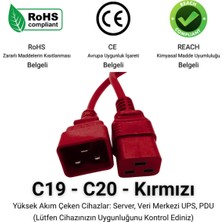 C19 - C20 Güç Kablosu 3 x 1,5mm 1 Metre Kırmızı