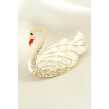 Uluora Kuğu Mineli Taşlı Broş