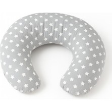 Jaju Baby Gri Yıldız Desenli Emzirme Yastığı – Fermuarlı Kılıf, 30°c Yıkanabilir, Elyaf Dolgulu