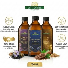 Lanorre Çok Amaçlı %100 Soğuk Sıkım Yağ Seti - Yerli Susam Yağı, Yerli Çörek Otu (Çörekotu) Yağı, Keten Tohumu Yağı (Içilebilir-Gıda-Bakım 3X150 Ml)