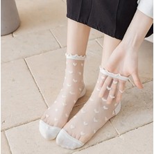 Trendy Chic Ikili Kalp ve Çizgi Detaylı Çorap