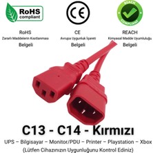 C13 - C14 Güç Kablosu 3 x 1,5mm 1 Metre Kırmızı
