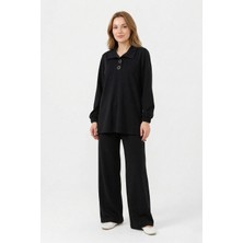 Lale Butik Yaka Detay Örme Modal Takım 19464 Siyah