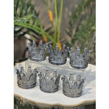 Alfafe Home 6 Lı Lüks Taç Model Cam Lokumluk Şekerlik Çikolatalık Kahve Yanı Sunumluk - Füme - Gold - Janjan