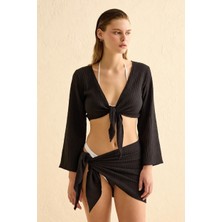 Aquella Siyah Crop-Top Pareo