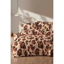 Mürdüm Home Leopar Desenli %100 Pamuklu Çarşaflı Çift Kişilik Nevresim Takımı