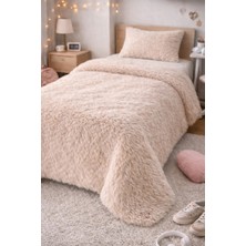 Saymine Kuzu Peluş Süet Taban Tek Kişilik Yatak Örtüsü ve Yastık Takımı - Yumuşak Dokulu 150X250CM