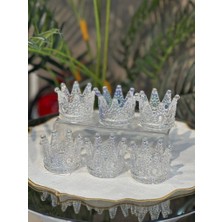 Alfafe Home 6 Lı Lüks Taç Model Cam Lokumluk Şekerlik Çikolatalık Kahve Yanı Sunumluk - Füme - Gold - Janjan