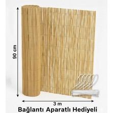Kamış Hasır Çit -90X300 cm - Misina Örgülü Balkon Bahçe Gölgeliği - Bağlantı Seti Hediyeli