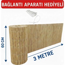 Doğal Hasır Balkon Çiti 60X300 cm - Bambu Görünümlü Bahçe Çit Örtüsü + Bağlantı Kelepçesi Hediyeli
