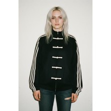 Siyah Retro Chinese Koleksiyonu Üç Şeritli Vintage Y2K Unisex Ceket