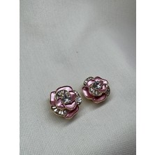 Taşlı Çiçek Pembe Cufflink (Düğme Broşu)