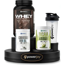 Power Joy Fitness Paketi - Çikolata Yeşil Elma 990g Çikolatalı Whey Protein + 300g Yeşil Elmalı BCAA + 500g Kreatin Monohidrat + 700ml Shaker