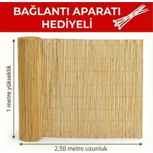 My Family Doğal Hasır Çit Balkon Gizleme Filesi 1x2.5 M - Bambu Görünümlü Bahçe Çiti + Montaj Aparat Hediyeli