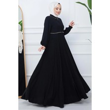 Hafsa Mina Nakışlı Mevlana Ferace Siyah HM2359