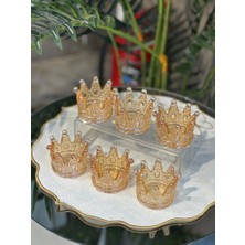 Alfafe Home 6 Lı Lüks Taç Model Cam Lokumluk Şekerlik Çikolatalık Kahve Yanı Sunumluk - Füme - Gold - Janjan