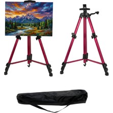 Temel Katlanabilir Alüminyum Tripod Şövale - Kollu Yükseklik Ayarlı, Su Terazili, Pembe