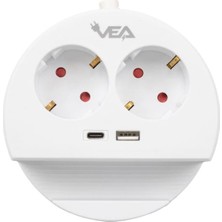 Ve- G1102C 2'li Usb+ Type-C Girişli Anahtarlı 1.5 Metre Grup Priz