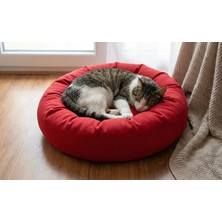 Brt Pet Polar Simit Kedi Yatağı, Küçük Irk Köpek Yatağı, 50 cm Çap- Kırmızı