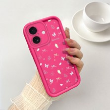 Ucuc iPhone 16 Uyumlu Pembe Kırmızı Silikon Kılıf Darbeye Dayanıklı Kamera Koruma