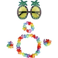 MiraLive Renkli Ananas Gözlük, Taç, Kolye ve Bileklik Seti