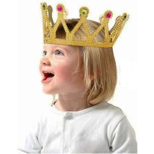 Altın Renk Çocuk ve Yetişkin Uyumlu Kraliçe Tacı Prenses Tacı 8X25 cm