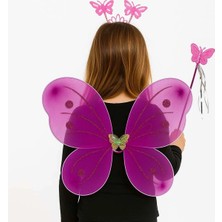 Fuşya Kelebek Kız Seti – 50 cm Kelebek Kanadı, Taç ve Asa