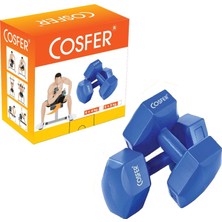 Cosfer Vinyl Kaplı 10 kg Dambıl Seti 5 kg x 2 Adet Mavi Renk Altıgen Tasarım Özellikleriyle