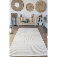 Estiva Home Ekru Beyaz Hasır Desen Sisal Bukle Dokuma Halı – Saçaklı, Kaymaz Taban – Salon, Mutfak ve Çocuk Odası Halısı