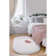 Estiva Home Beyaz Oval Post Peluş Halı – Ultra Yumuşak, Kaymaz Dot Taban, Antibakteriyel – Makinada Yıkanabilir Yolluk Halısı