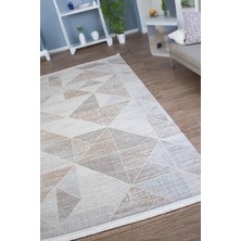 Estiva Home Gri Bej Polyester Dokuma Halı – Saçaklı, Antibakteriyel, Toz Tutmaz – Salon, Oturma ve Çocuk Odası Yolluk Halısı