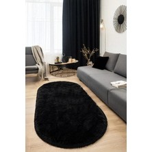 Estiva Home Siyah Oval Post Peluş Halı – Ultra Yumuşak, Kaymaz Dot Taban, Antibakteriyel – Makinada Yıkanabilir Yolluk Halısı