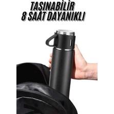Termos Seti 3'lü Bardak Seti Isı Dayanıklı Siyah Paslanmaz Çelik Vakumlu