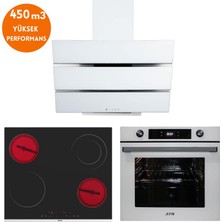 Ferre ve Afm Tech Marka/ Leaf Vitroseramik Elektirikli Beyaz Ankastre Set (MS263 + FM3251W+ FM7701)