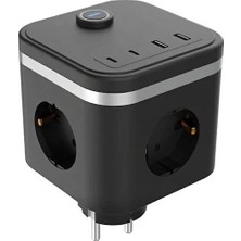 Vothoon Termal Akım Korumalı Isıya Dayanıklı 3'lü Duvar Tipi Priz 2x USB 2x Typce 3680 W