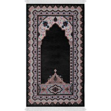 Bursa İpek Siyah Rumi Desen Kabartmalı Özel Dokuma Seccade