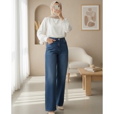 Moda Morfo Çok Cepli Yüksek Bel Kot Pantolon  -Mavi
